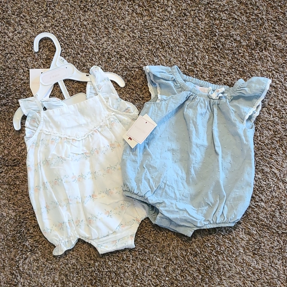 Shabby Chic 3 Peice Bundle Baby Girl Bubble Romper Short Sleeve Size 6 to 9M